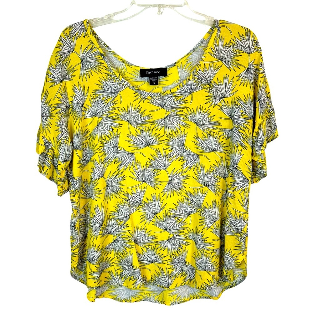 Karen Kane Yellow Palm Print Ruffle Sleeve Top M